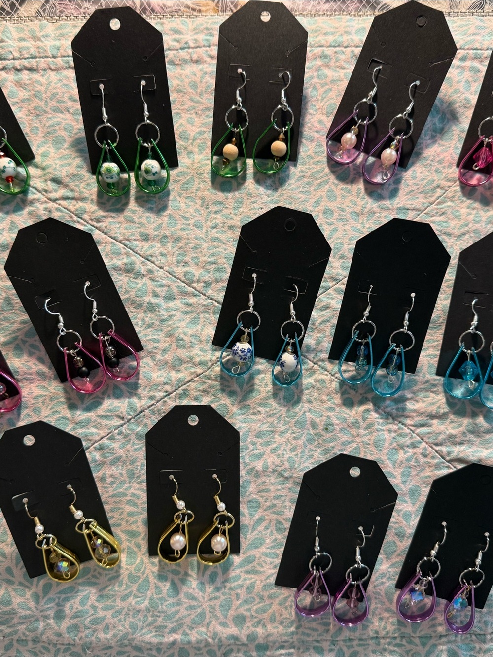 Colorful Teardrop Dangle Earrings — Pink, Green, Blue, Purple & Gold Options